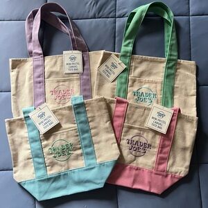 NWT- Trader Joe’s Mini Pastel Canvas Tote Bag - Pink, Green, Blue, Lavender